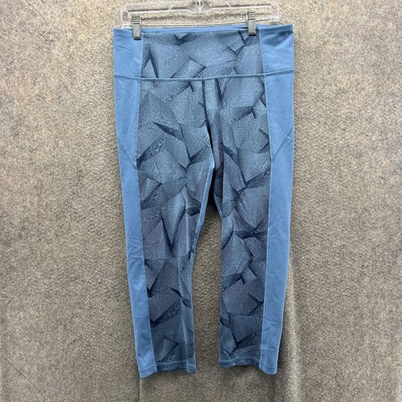 Under Armour Leggings Womens Large Blue Geometric Print Capri Gym Workout - Picture 1 of 10